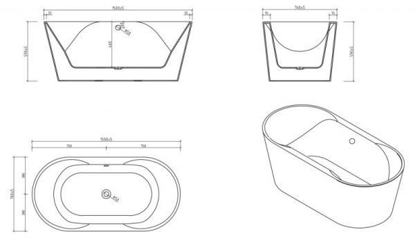 Акриловая ванна BelBagno BB200-1500-750 150х76 фото