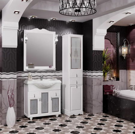 Мебель для ванной Opadiris Тибет 85 белая матовая/с художественным стеклом фото