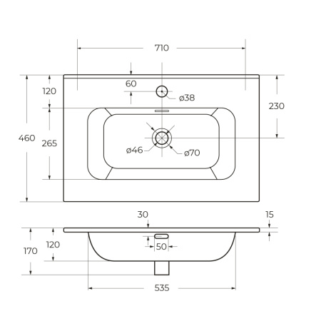 Раковина Cezares Duet 70 CZR-8095-70 70 см фото