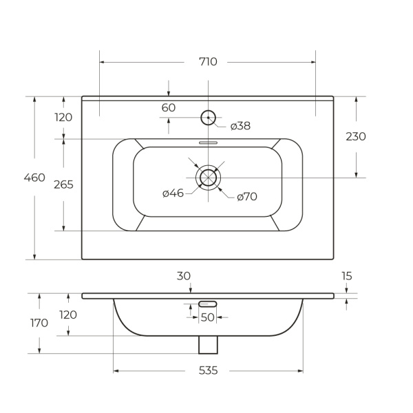 Раковина Cezares Duet 70 CZR-8095-70 70 см фото