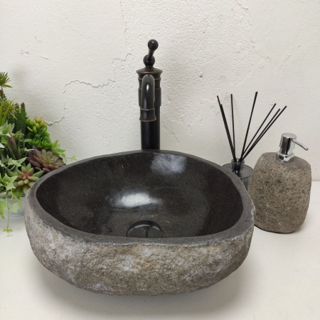 Накладная раковина из речного камня RS01445 (38*31*15) фото