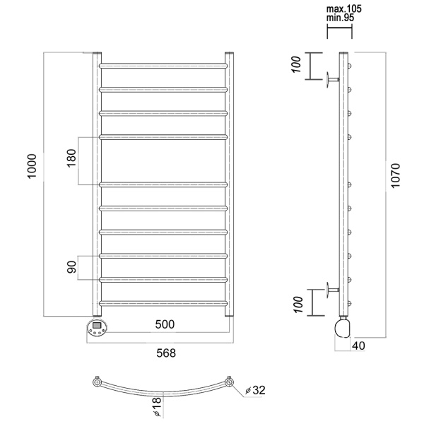 Полотенцесушитель электрический Domoterm Калипсо   Калипсо П10 500x1000 EL фото