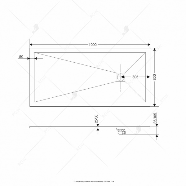 Поддон для душа RGW Stone Tray ST-0108G 16152810-02 80x100 фото