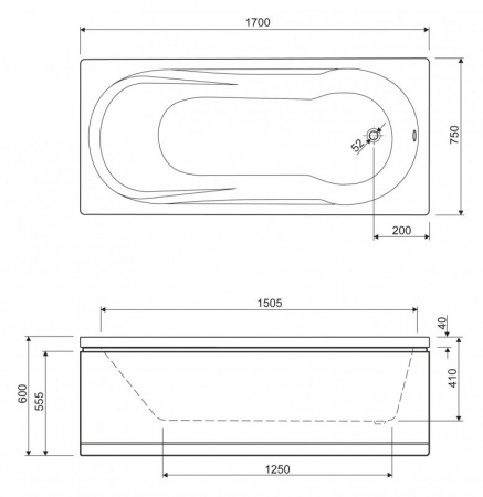 Акриловая ванна Cezares Modena MODENA-170-75-41 170х75 фото