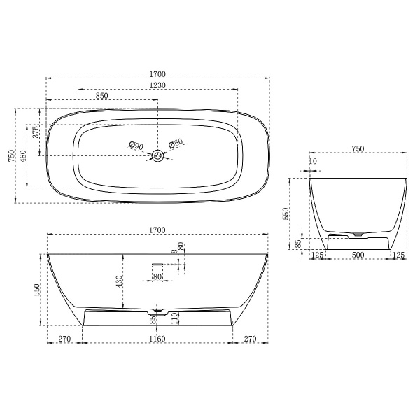 Ванна из искусственного камня Vincea Solid Surface VBT-6S02MW 170x72 белая матовая фото