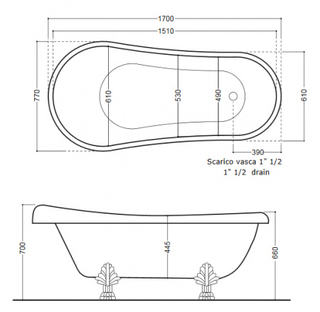 Ванна Kerasan Retro 105593 bi/br 170х77 на ножках фото