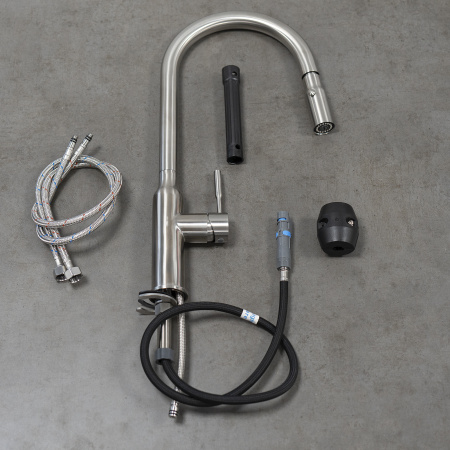 Смеситель для кухни с выдвижной лейкой Lemark Expert LM5086S сталь фото