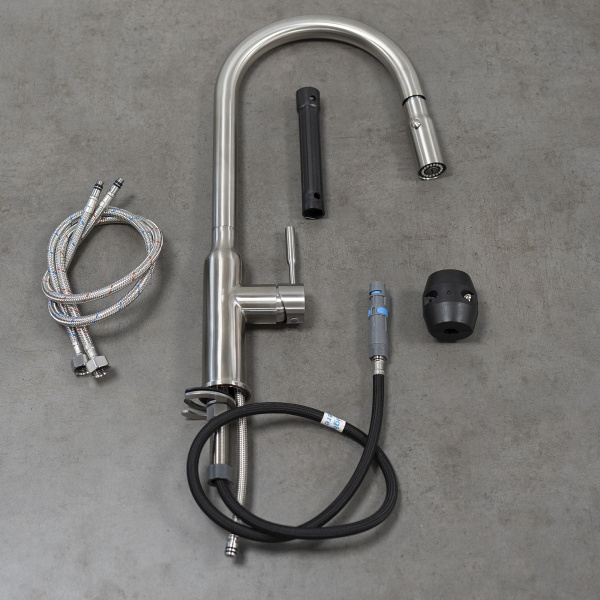 Смеситель для кухни с выдвижной лейкой Lemark Expert LM5086S сталь фото