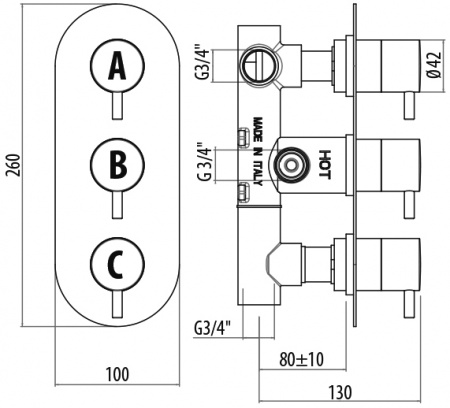 Термостатический смеситель для душа Gattoni Termostatici TS994/22C0cr фото