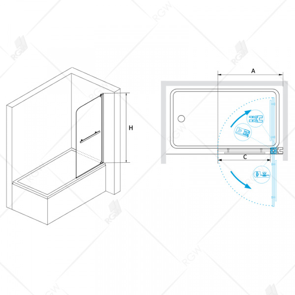 Шторка на ванну маятниковая RGW Screens SC-02 03110210-11 100 см прозрачное стекло фото