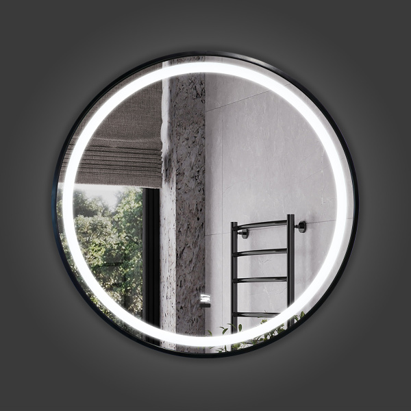 Зеркало с подсветкой, сенсорным выключателем и подогревом Comforty Лея 75 00-00019347 черное матовое фото