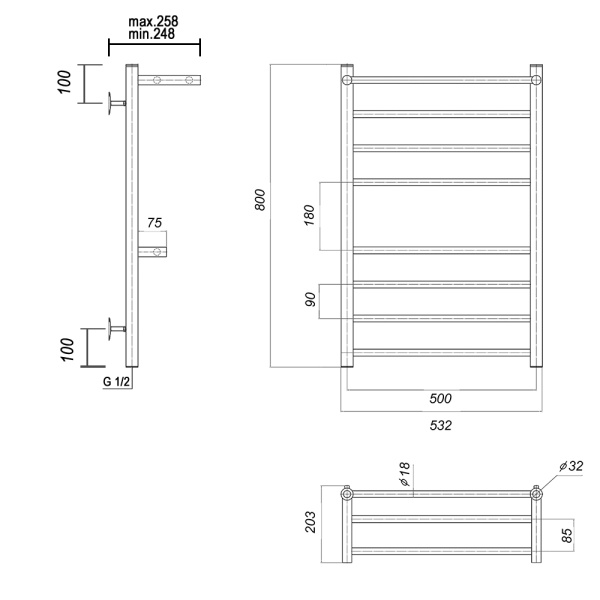 Полотенцесушитель водяной Domoterm Медея с 2 полками  Медея сп2 П8 500x800 фото