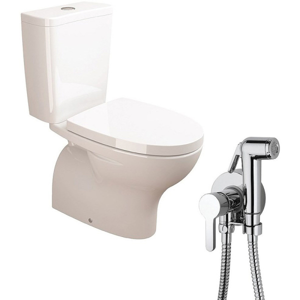 Комплект унитаза компакт с гигиеническим душем Sanitana Pop NC999661aosta с бачком и сиденьем Микролифт фото