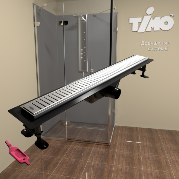 Душевой лоток Timo Eco 70 SP10700-PC10700 с порогами из нерж. стали и декоративной вставкой PC10-700 фото