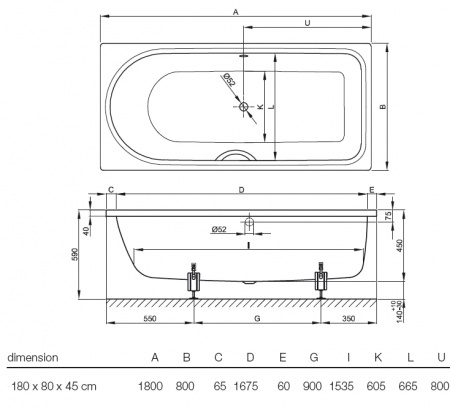 Стальная ванна Bette Ocean 8857 180x80 перелив спереди фото