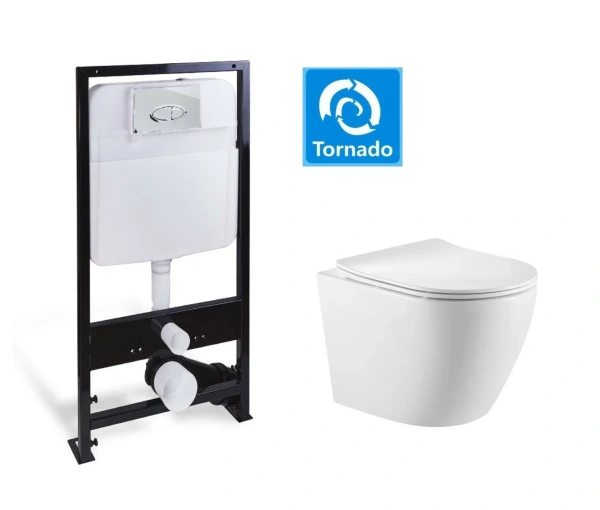 Комплект подвесной унитаз с инсталляцией SantiLine SL-5025+SL-01 с системой смыва тонрадо фото