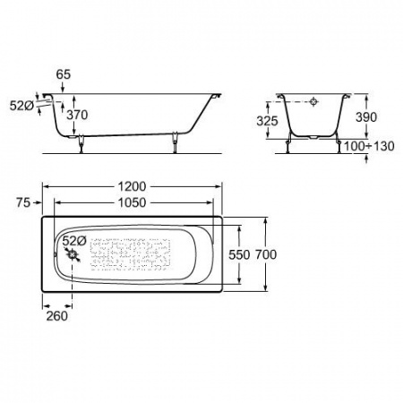 Чугунная ванна Roca Continental 211506001 без п/ск покрытия 120х70 фото