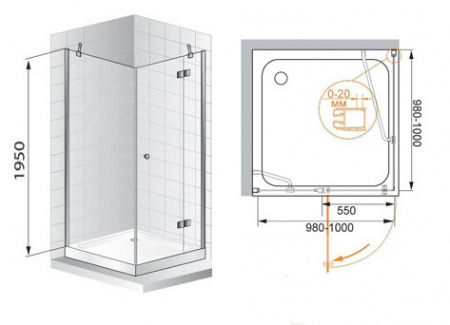 Душевой уголок Cezares Elena ELENA-W-A-12-100-C-Cr 100х100 фото