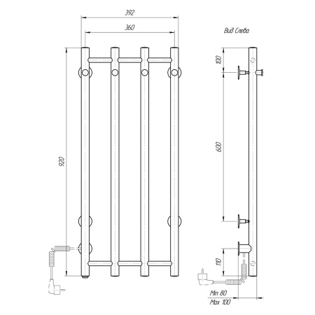 Полотенцесушитель электрический Domoterm Танго 109-V4 (36x92) (тэн слева) фото