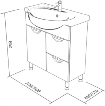 Тумба Bas Ария с раковиной Cersanit Эрика 80 см фото