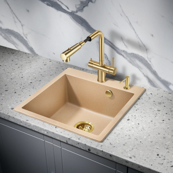 Смеситель для кухни под фильтр с вытяжной лейкой Milacio Ultra Monte MCU.561.GD брашированное золото фото