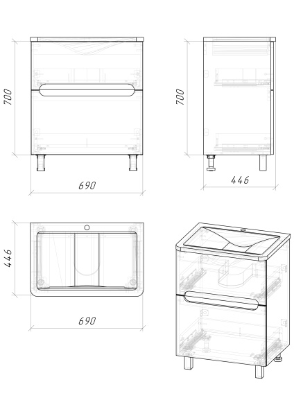 Тумба под раковину Grossman Адель-Норма-70 107018 фото