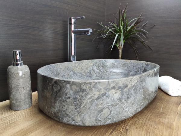 Раковина из мрамора Indo Oval Grey Big OM-00086 фото