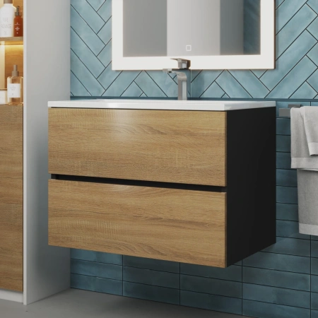 Тумба под раковину Uperwood Barsa 70 2930205157 черная/дуб сонома фото