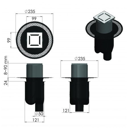Душевой трап Berges Platz Norma 100х100 вертикальный слив, золото фото