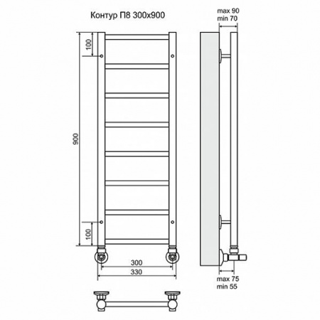 Водяной полотенцесушитель Terminus Контур П8 4660059582443 300х900 фото