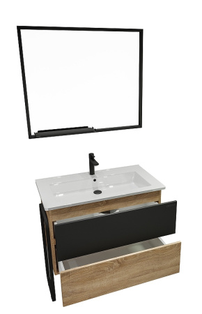 Тумба под раковину Grossman Солис 85 108501 дуб санома/черный фото