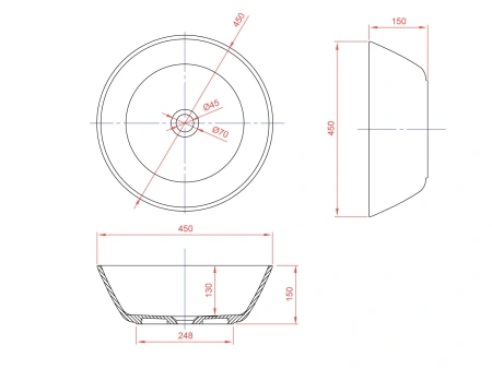 Накладная раковина Montebianco Piemont 450 12043 45x45 фото
