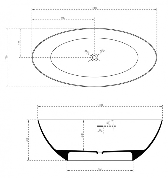 Ванна из искусственого камня Abber Stein AS9625-1.6 160x75 белая матовая фото