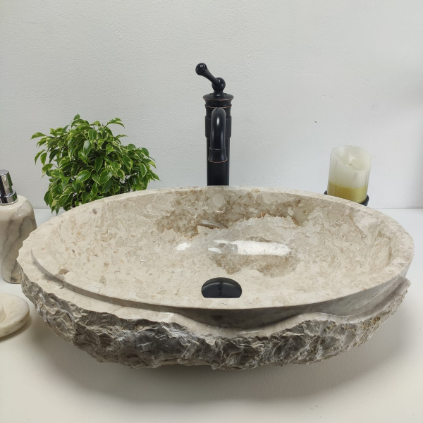 Накладная раковина из мрамора Oval Cream Marmo Wave OM-00939 (57*37*15) фото