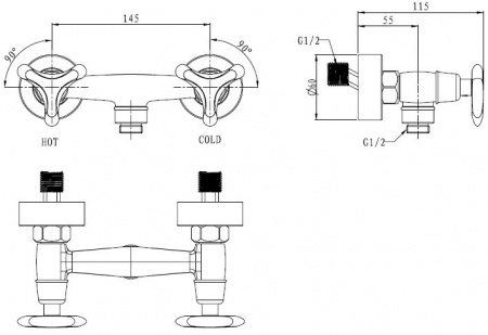 Смеситель для душа Kaiser Trio 57077-1 бронза фото