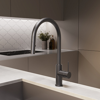 Смеситель для кухни с выдвижным изливом Vincea City VKF-2C1GM вороненая сталь фото