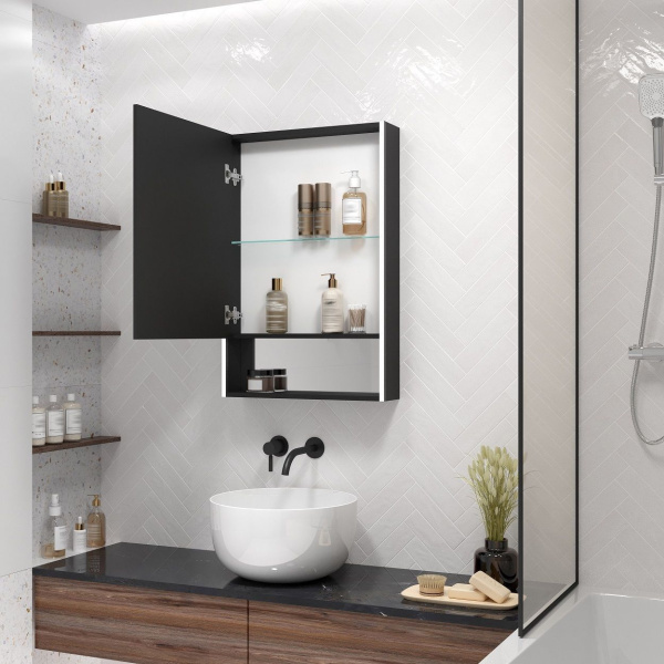 Зеркало-шкаф с подсветкой Art&Max Foggia  AM-Fog-600-800-1D-L-DS-F-Nero 60x80 фото
