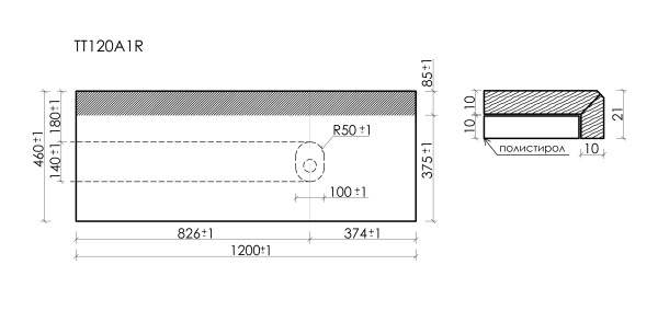 Столешница без отверстия под смеситель Sancos TT120A1R 120 см, black sky фото