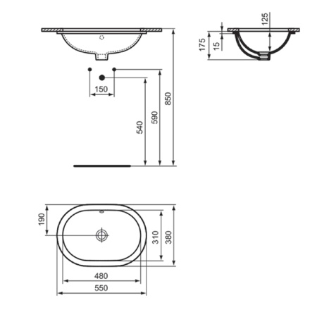 Встраиваемая раковина снизу Ideal Standard Connect E504801 55x38 фото