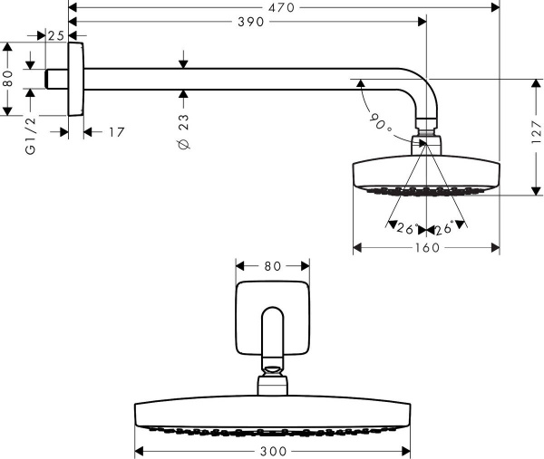 Верхний тропический душ Hansgrohe Raindance Select Е300 2jet 27385000 фото