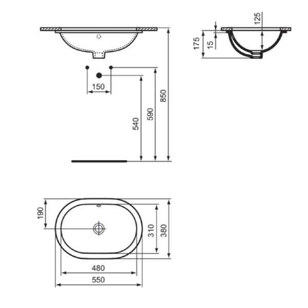 Встраиваемая раковина снизу Ideal Standard Connect E504801 55x38 фото