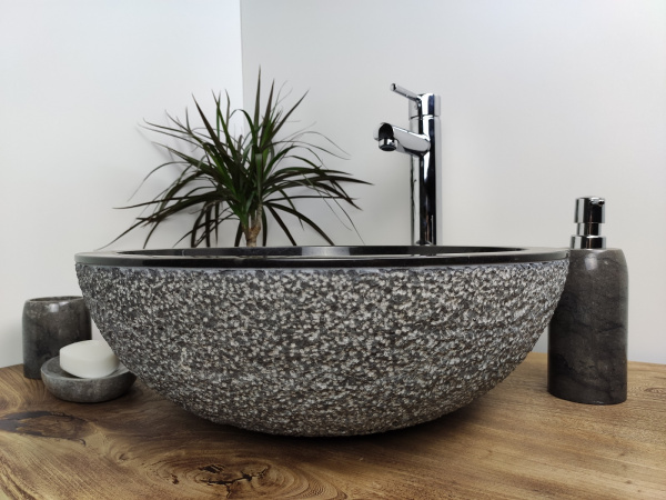 Раковина из мрамора Indo Bowl Dotted Black Medium BM-00027 фото