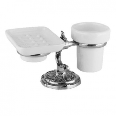Стакан для зубных щеток и мыльница настольные Art&Max Barocco AM-1789-Cr серебро фото
