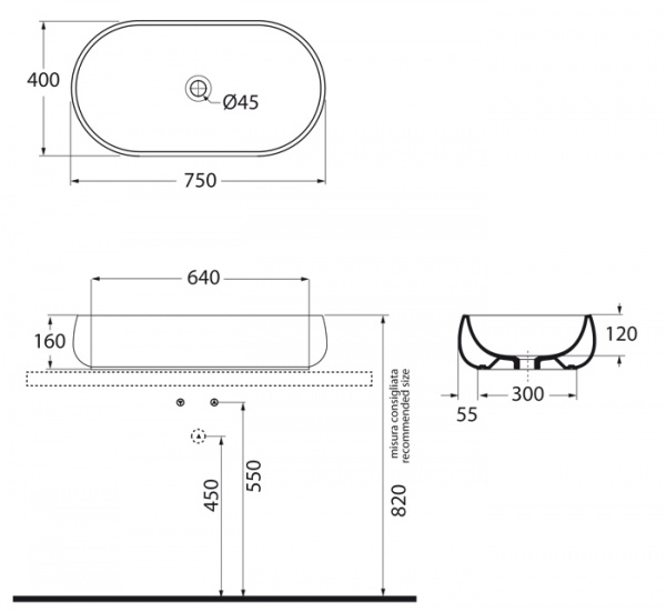 Накладная раковина  Azzurra Nuvola NUV200/AP8 bi 75 см фото