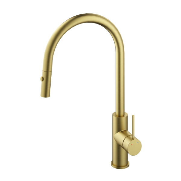 Смеситель для кухни с выдвижным изливом Vincea City VKF-2C1BG брашированное золото фото