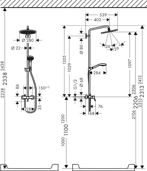Душевая система (стойка) Hansgrohe Croma Select 280 Air 1jet Showerpipe 26791000 фото