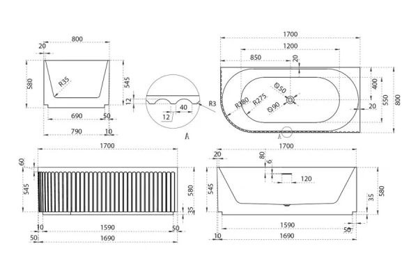 Ванна акриловая Abber AB9412-1.7 R 170x80 фото
