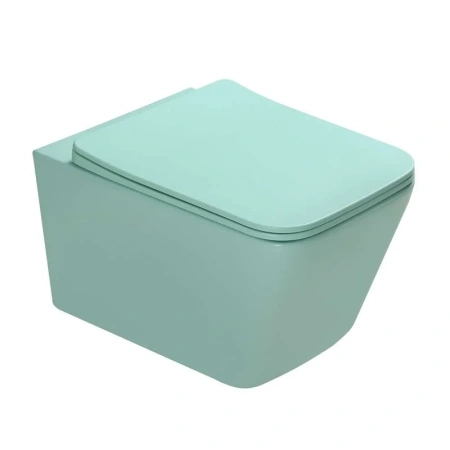 Подвесной унитаз безободковый SantiLine SL-5007LG с сиденьем, светло-зелёный матовый фото