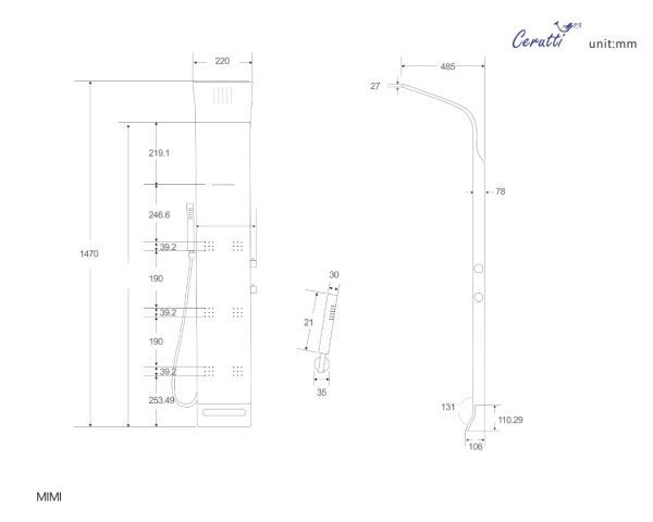 Душевая панель Cerutti SPA Mimi СТ9327 черная матовая фото
