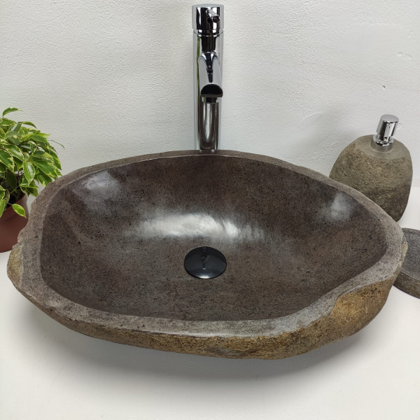 Накладная раковина из речного камня RS0900 (53*37*15) фото